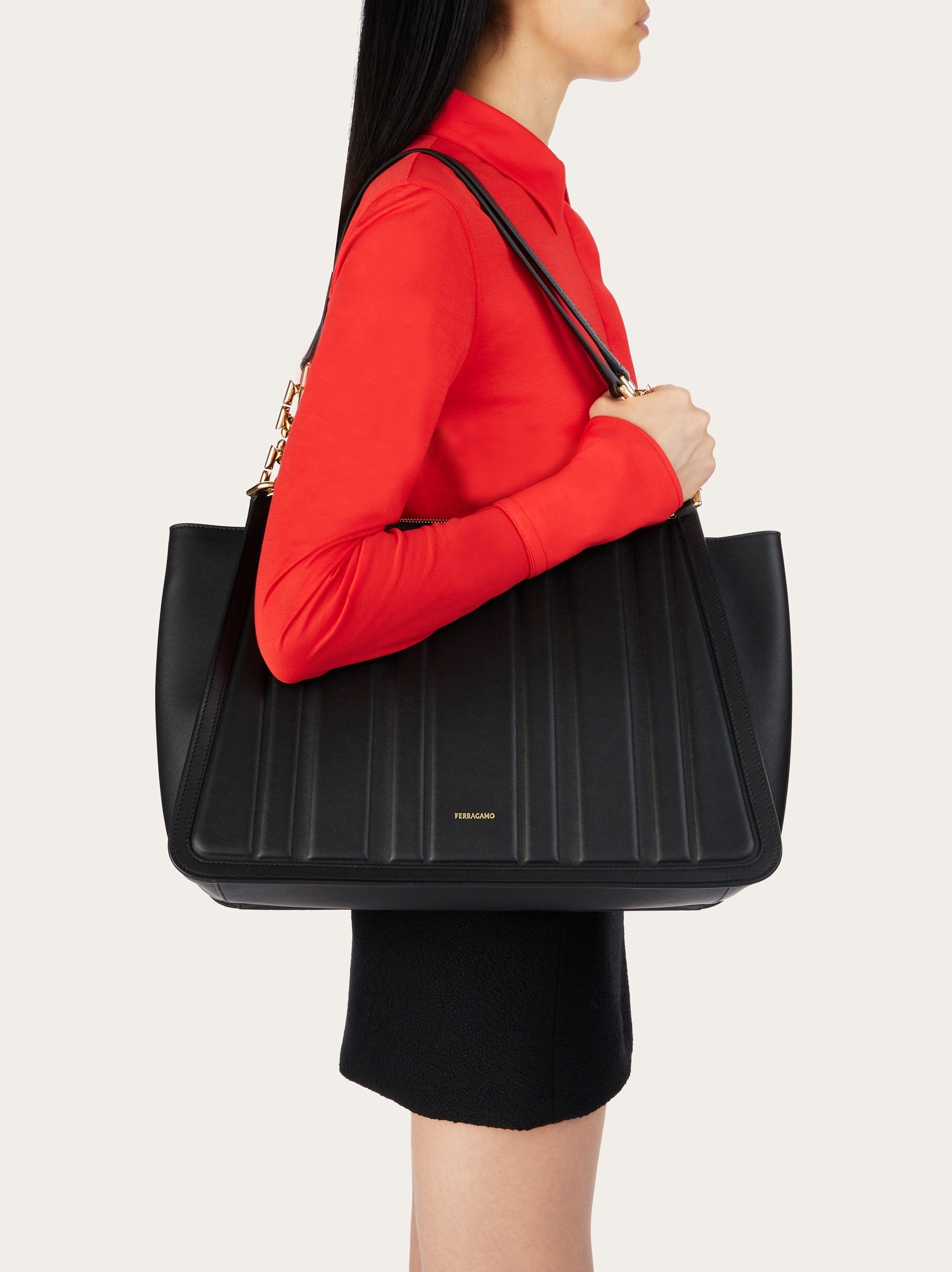 Ferragamo Panelled-design Leather Tote Bag In Black