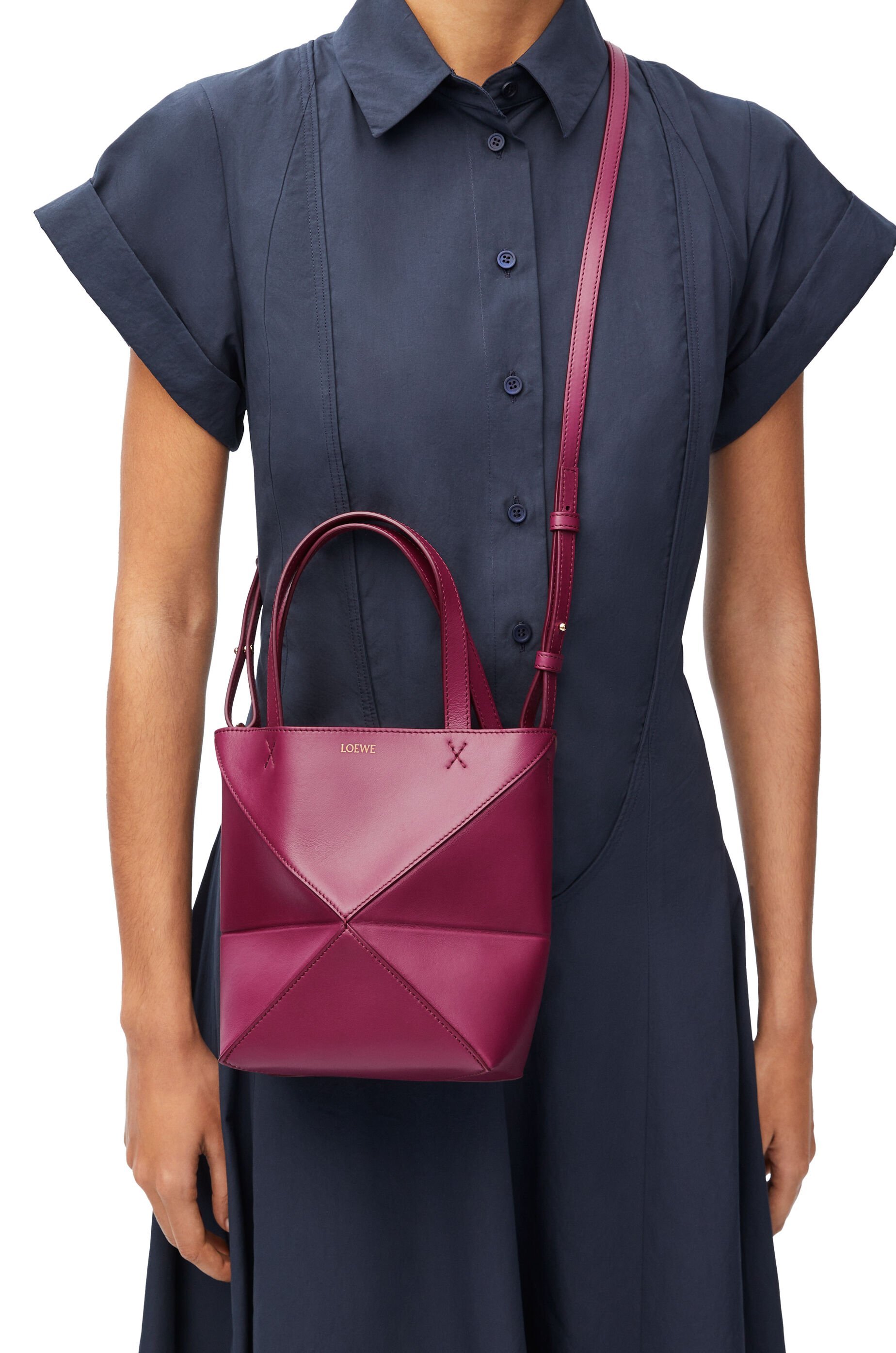 Loewe Mini Leather Puzzle Fold Tote Bag In Red