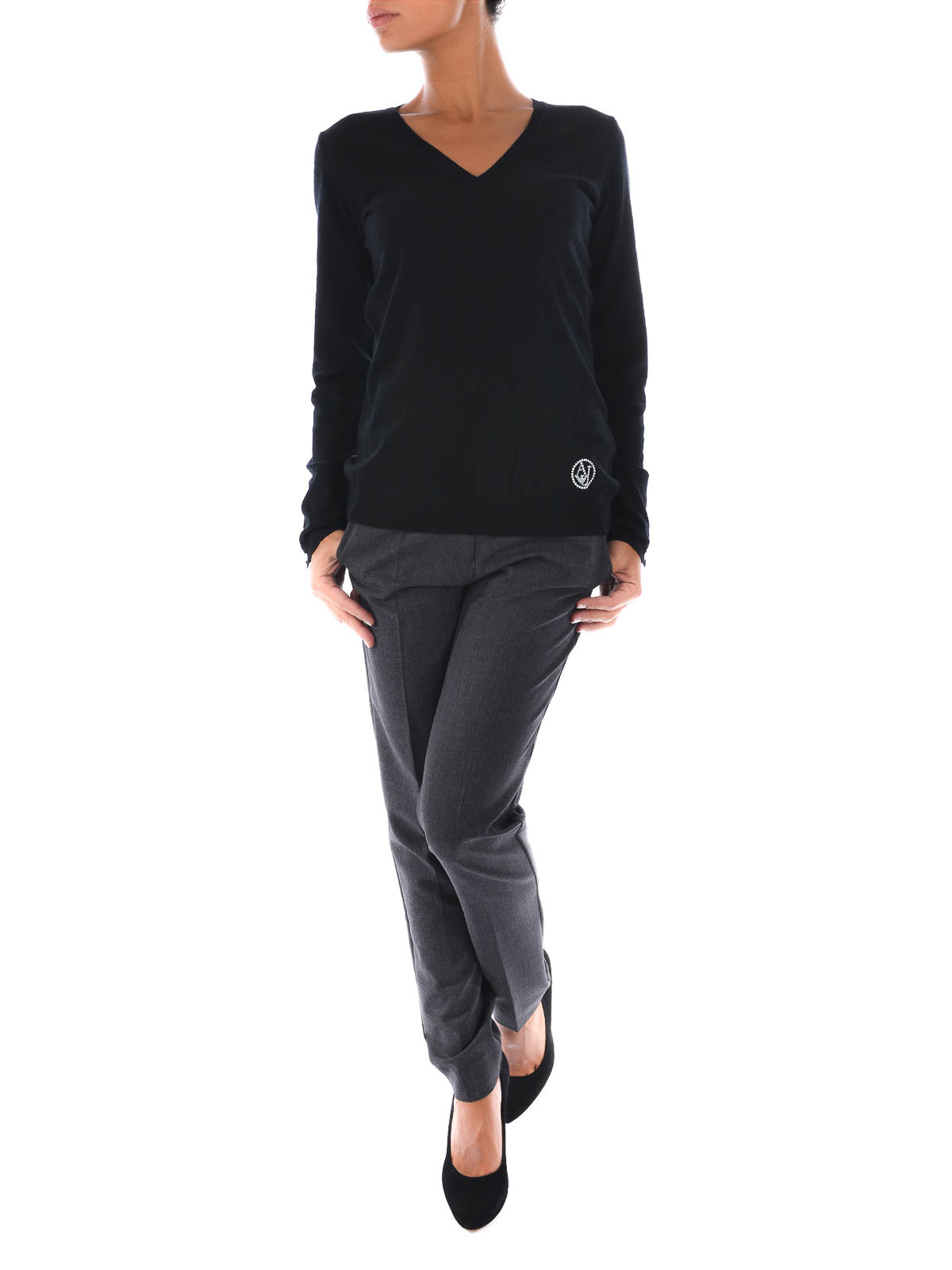 Shop Armani Jeans V-neck Sweater In Black