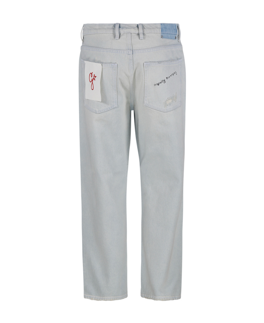 Golden Goose Distressed-effect Text-print Straight-leg Jeans In Gray