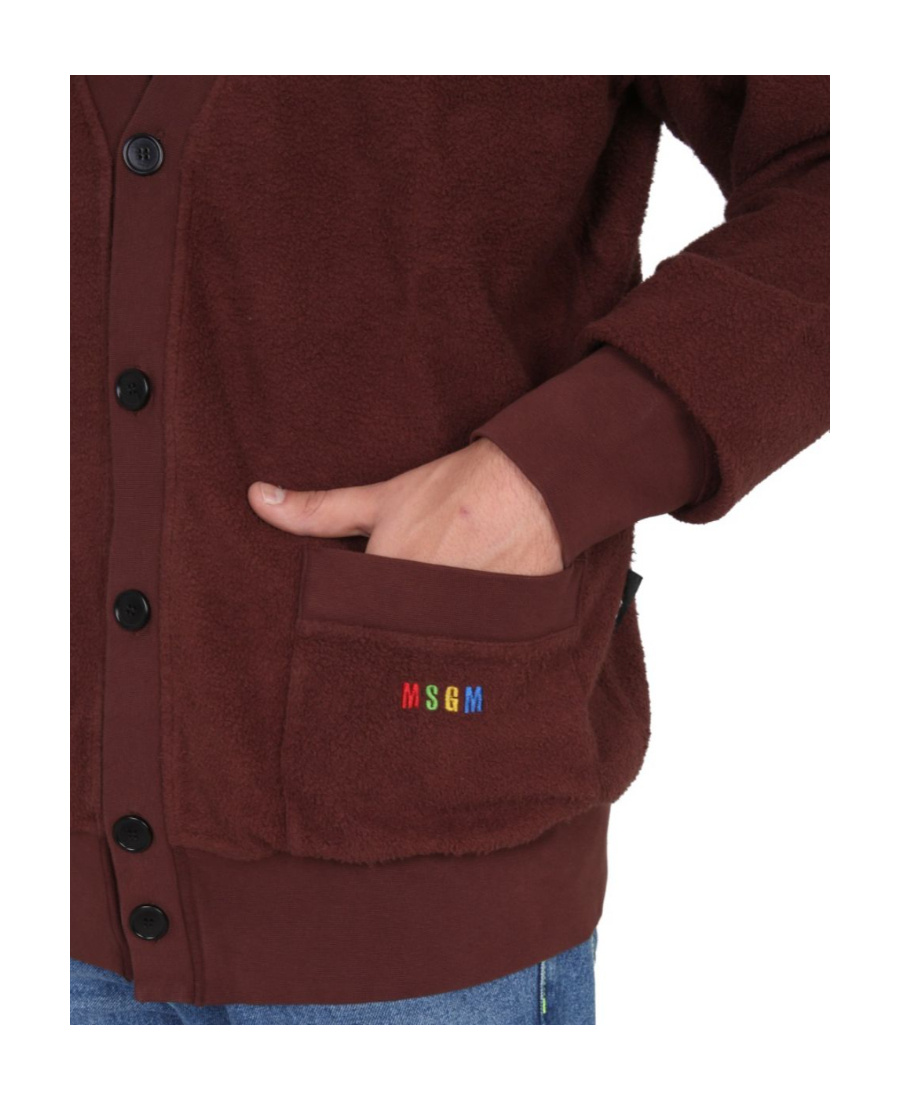 Msgm Classic V-neck Cardigan With Ribbed Accents In Red