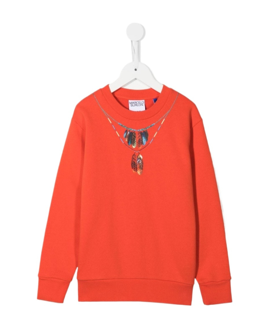 Marcelo Burlon County Of Milan Feather Necklace-print Sweatshirt In Orange