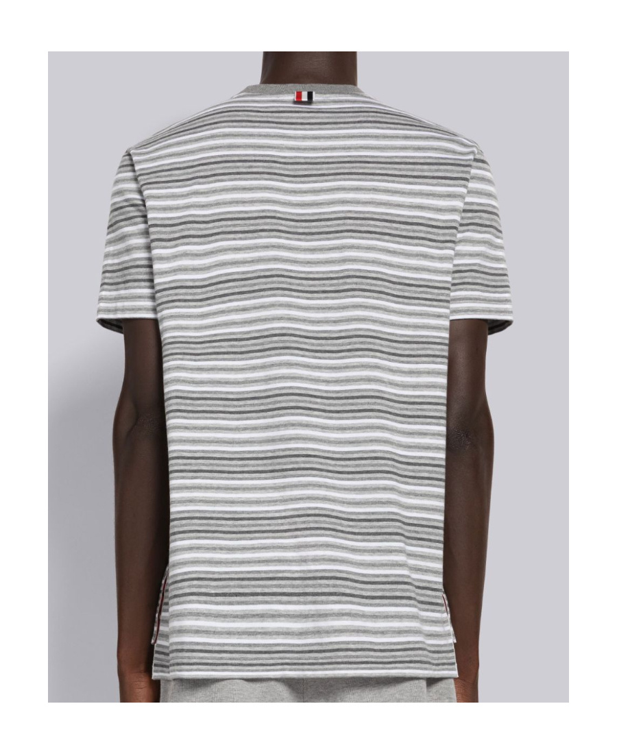 Thom Browne Short Sleeve Striped T-shirt In Gray