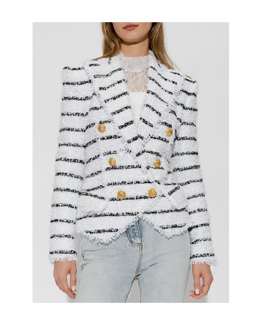 Balmain Striped Trurex-tweed Jacket In White