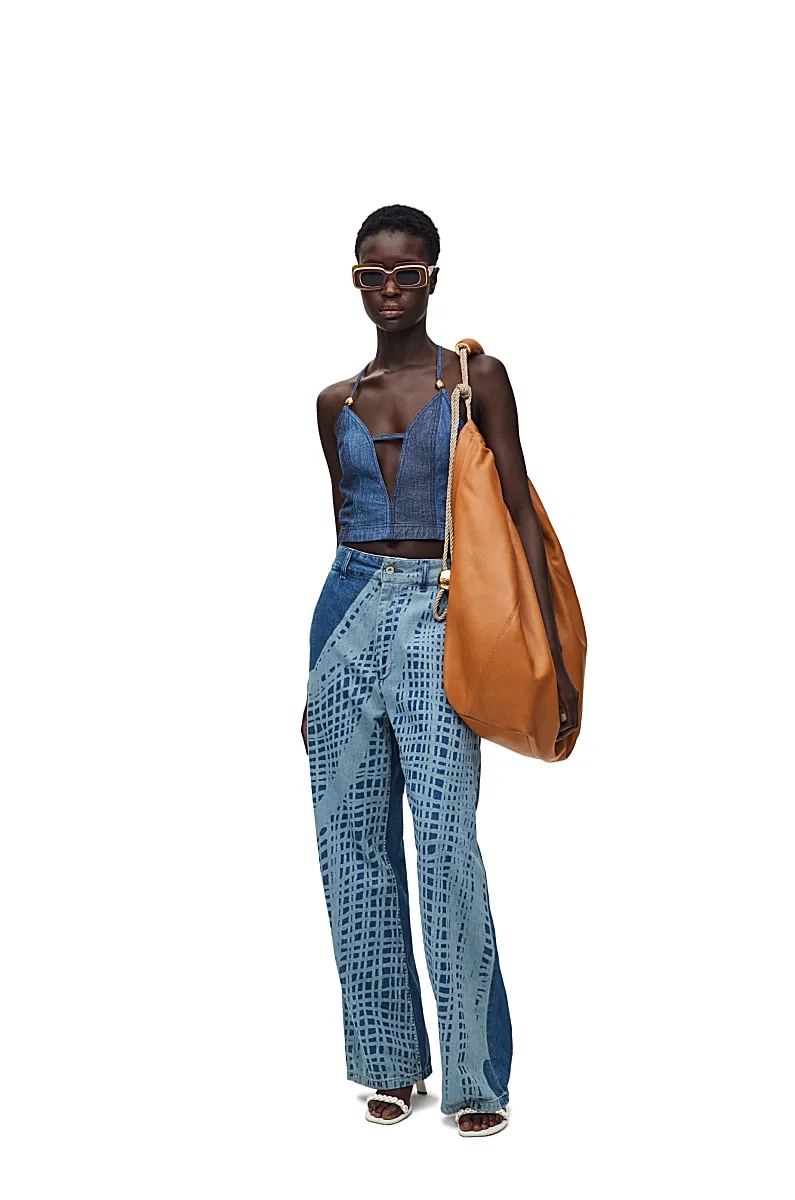 Loewe X Paula Ibiza Anagram-beaded Strappy Plunging Crop Top In Blue