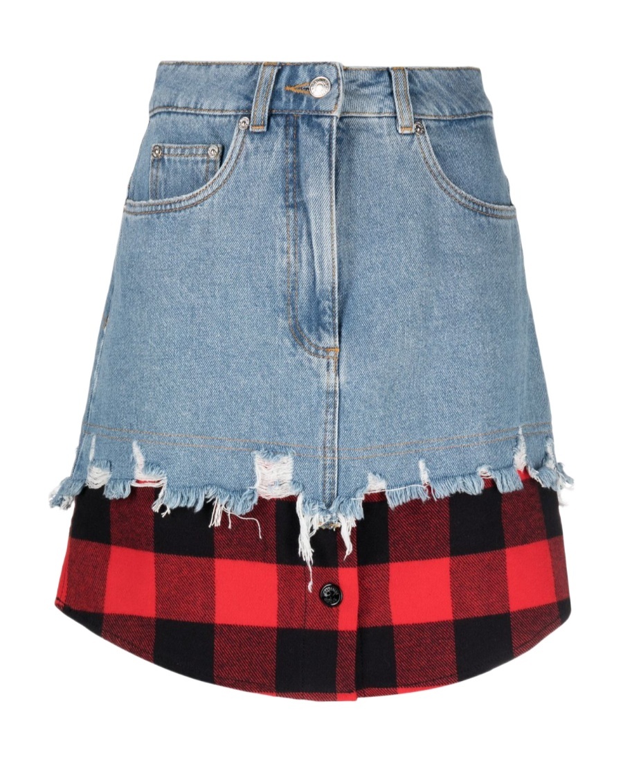 Moschino Layered-design Denim Skirt In Blue