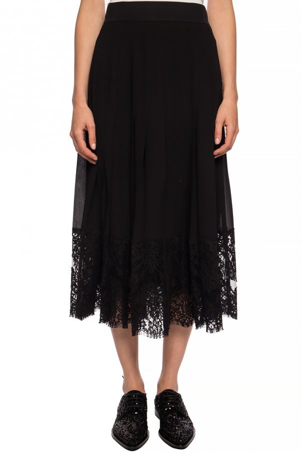 Dolce & Gabbana Flared Lace-hem Skirt In Black
