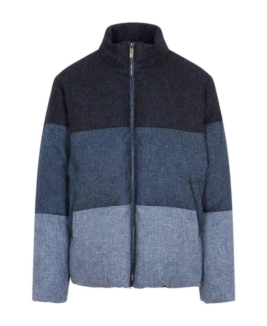 Thom Browne 4 Bar Reversible Neck Zip Up Jacket In Blue