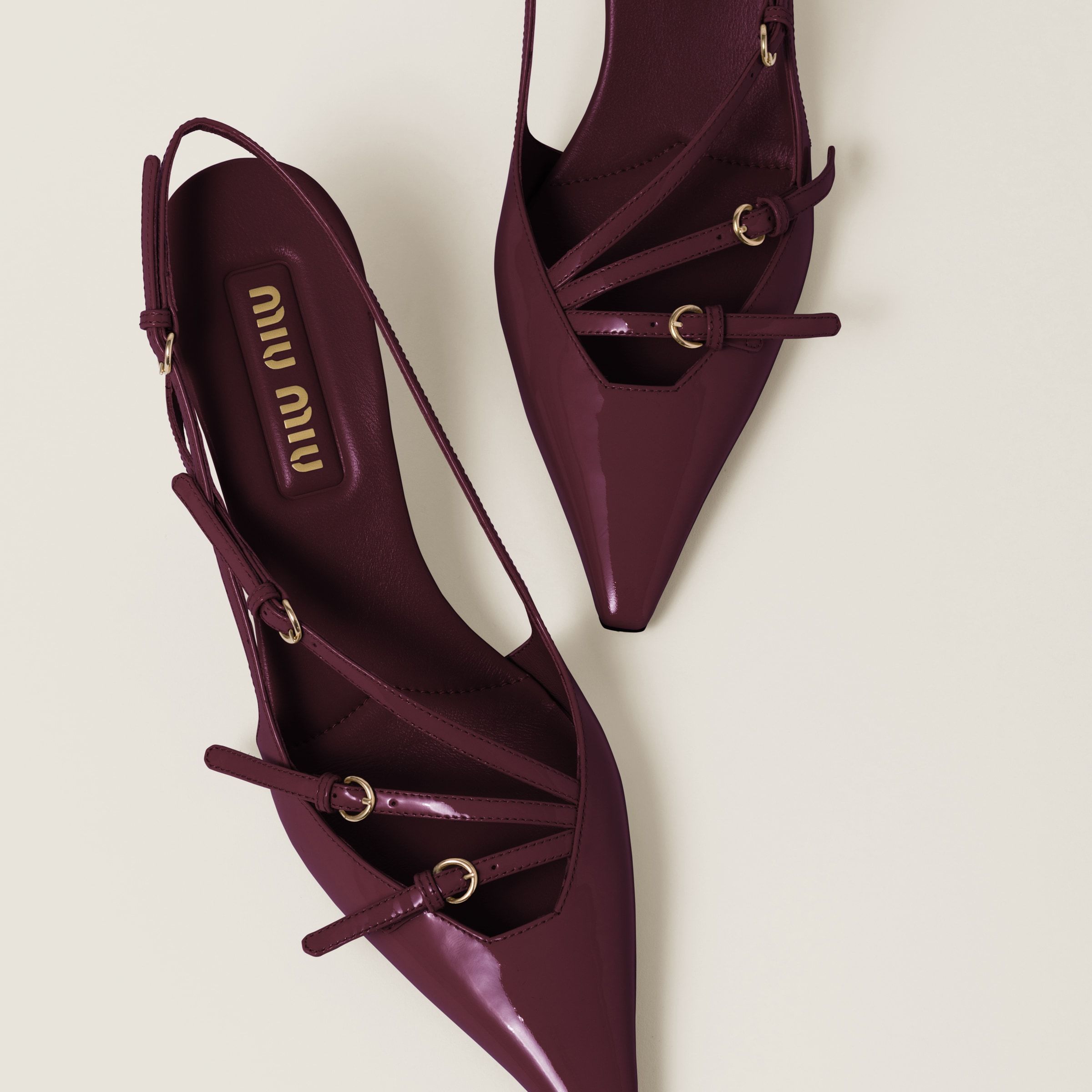 Miu Miu Patent Leather Slingbacks With Buckles In Red