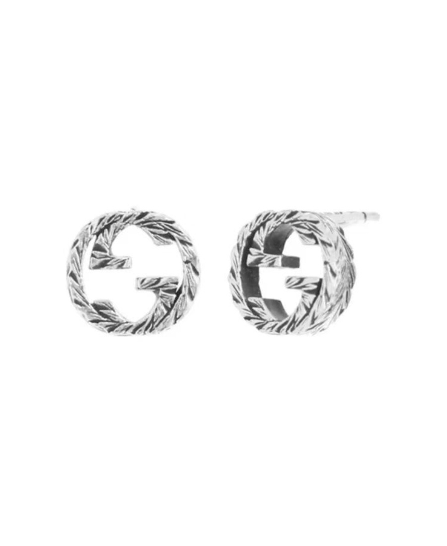 Gucci Engraved Interlocking G Earrings In Gray