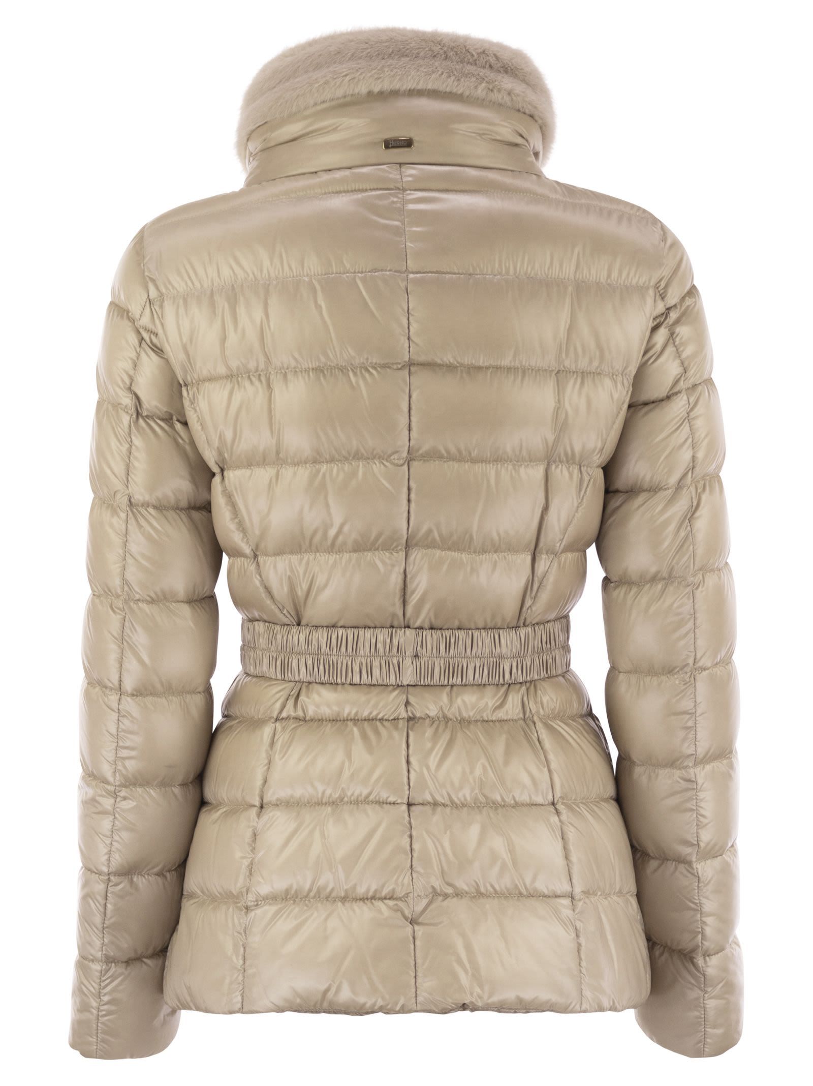 Herno Padded Quilted Down Jacket With Fur Trim In Neutral