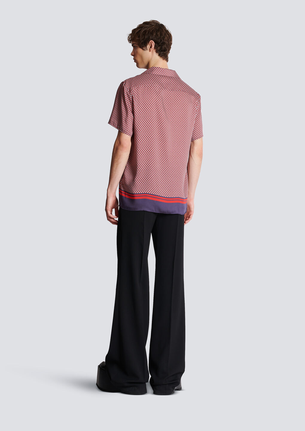 Balmain Monogram-print Short-sleeve Shirt In Pink