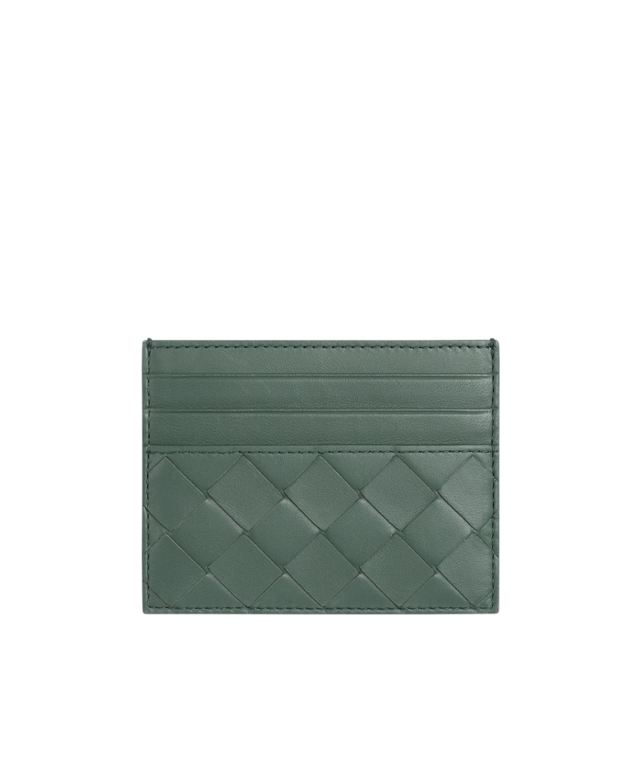 Bottega Veneta Aloe-gold Intrecciato Leather Card Holder In Green