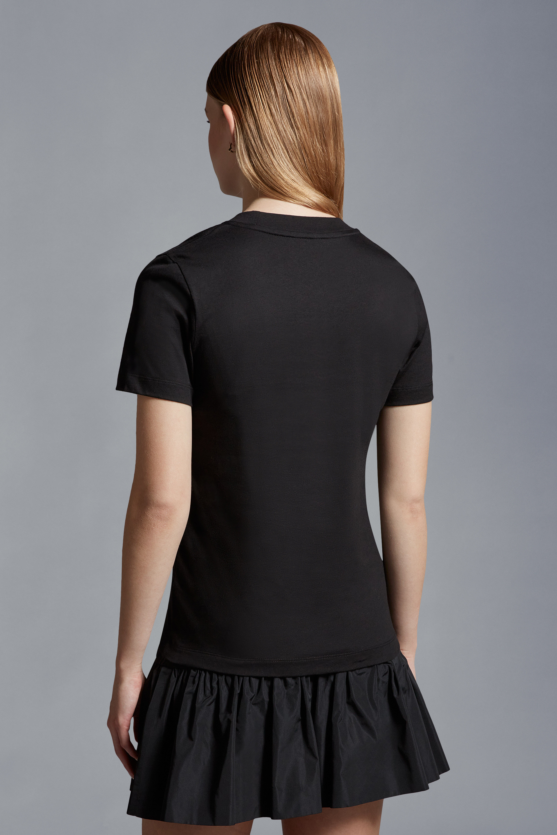 Moncler Crystal Logo Crew Neck T-shirt In Black