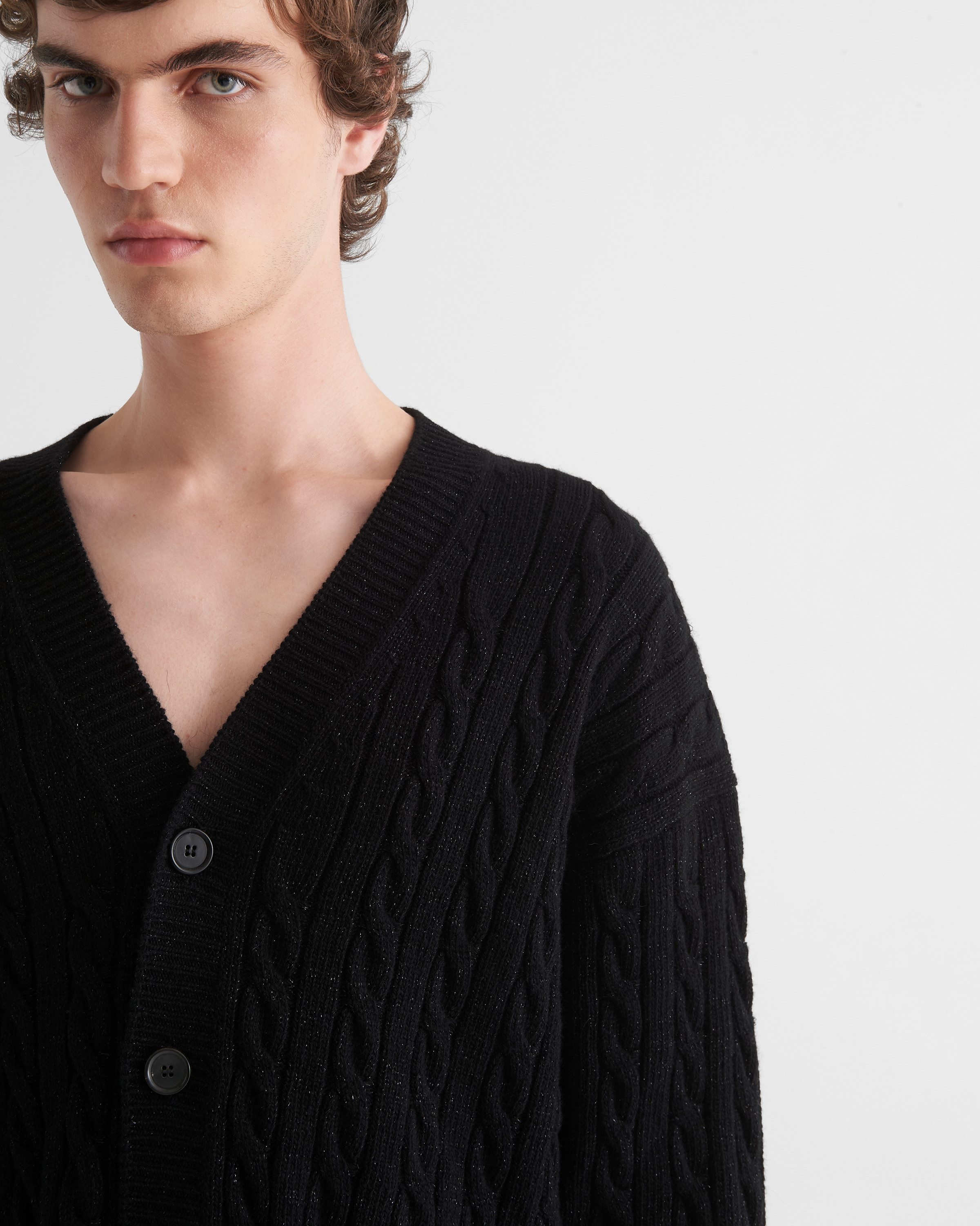 Prada Cablie-knit Virgin-wool Cardigan In Black