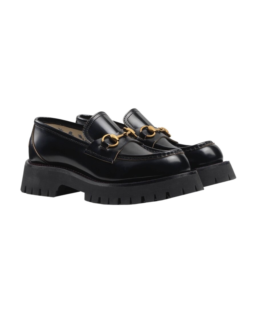 Gucci Leather Loafers With Chunky Sole And Gold-tone Hardware In Black