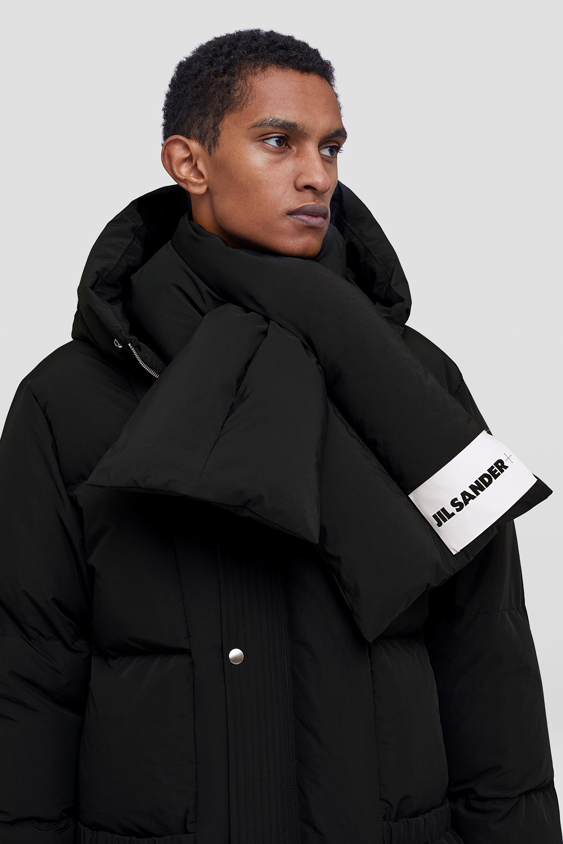 Jil Sander Black Padded Scarf With Logo In Black