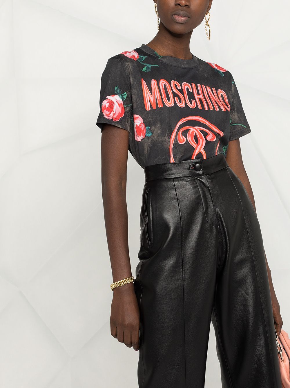 Moschino Floral Print T-shirt In Black