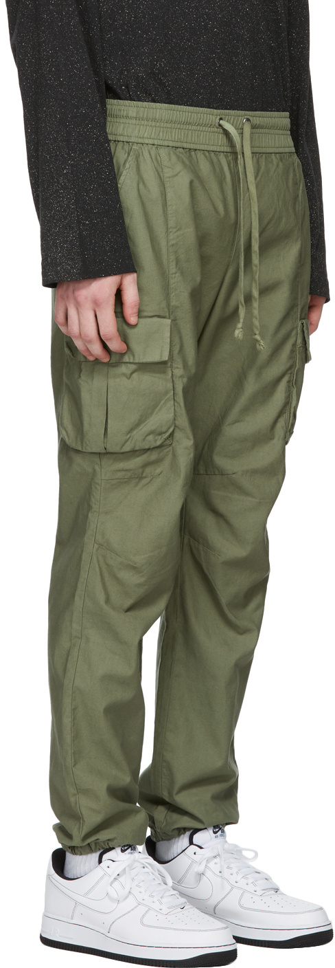 John Elliott Dark Washed Cargo Pants With Belt Loops In Green