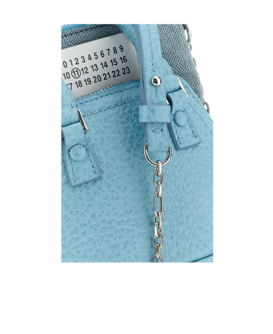 Maison Margiela Light Blue Leather And Fabric 5ac Classique Baby Handbag In Blue