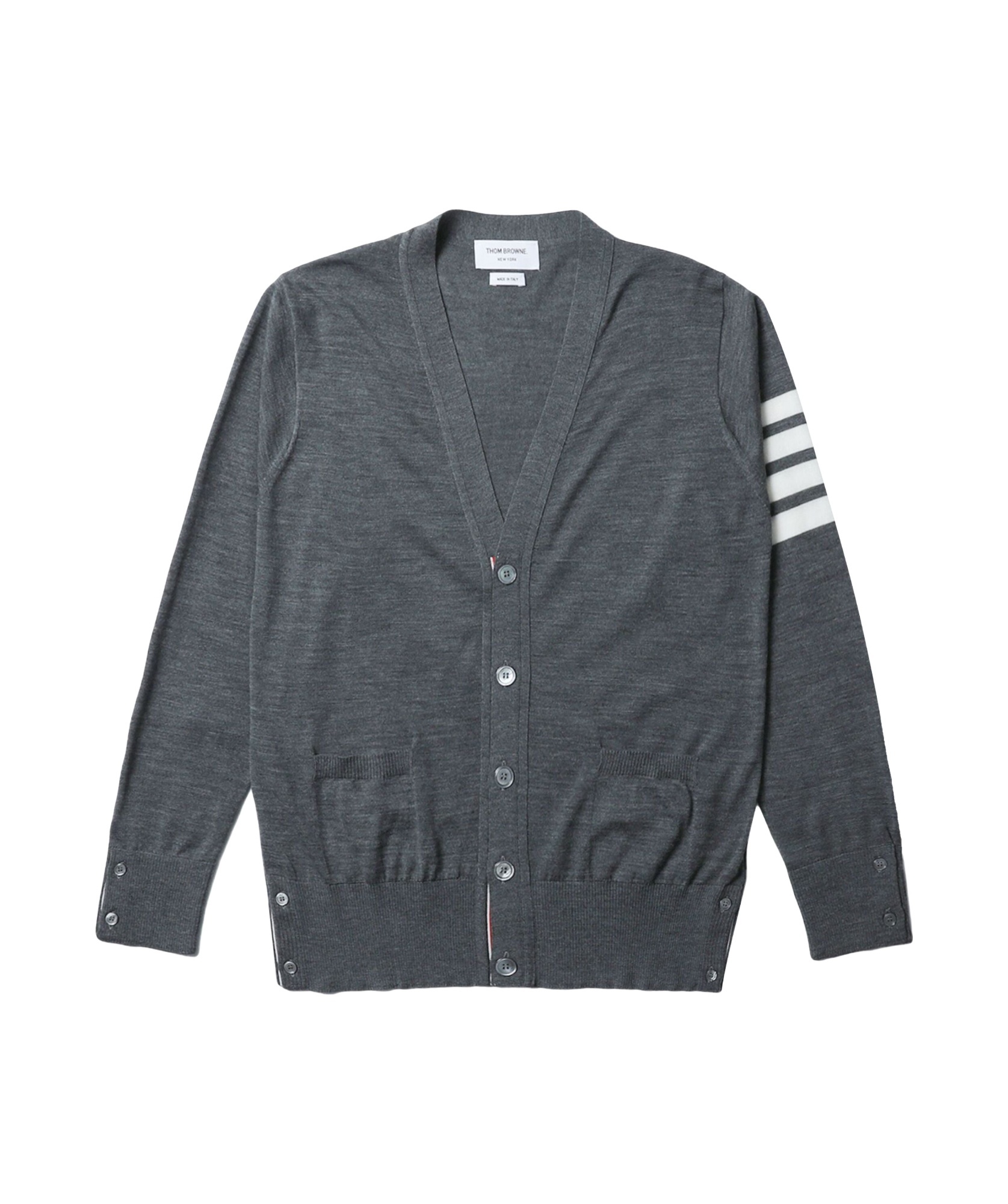 Shop Thom Browne V-neck Long-sleeved Cardigan In Gray
