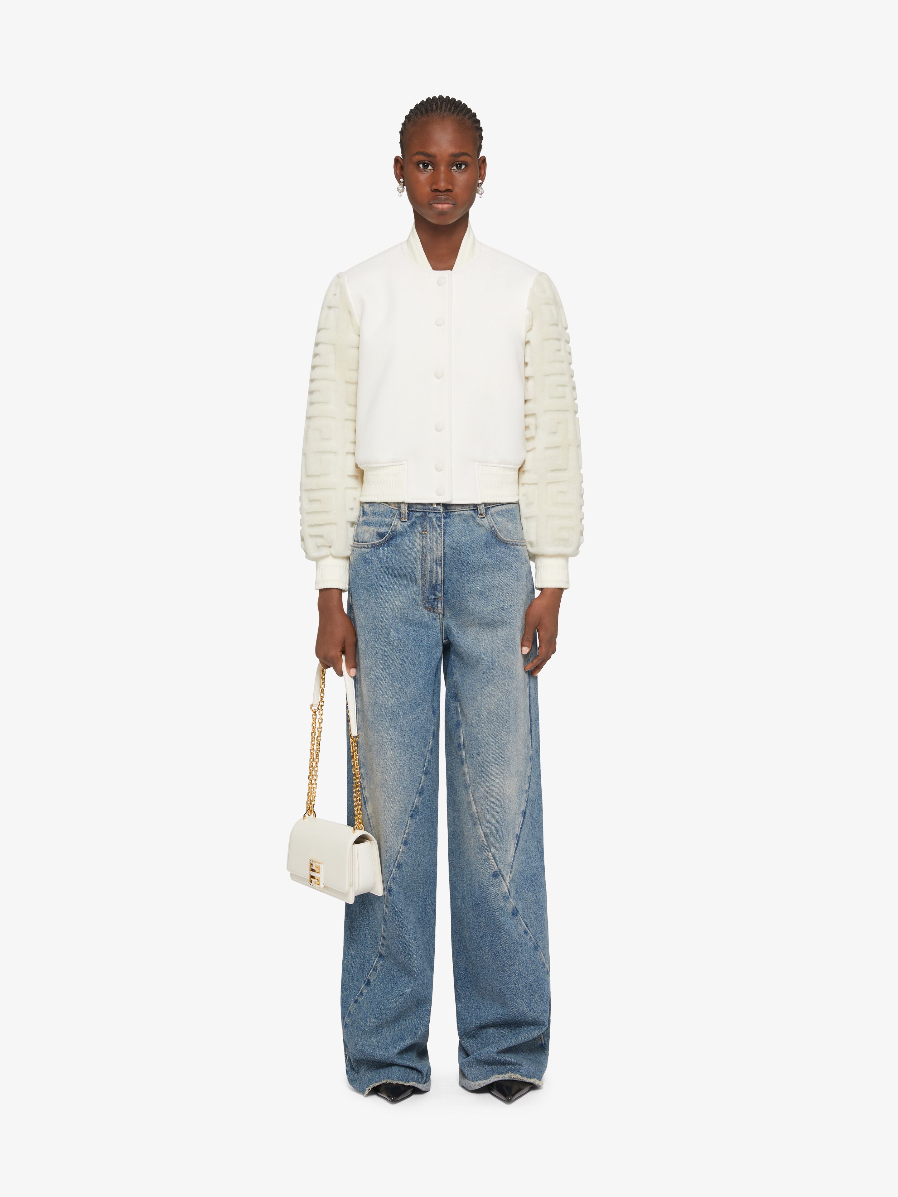 Givenchy Cropped Varsity Jacket In Wool And 4g Fur In White