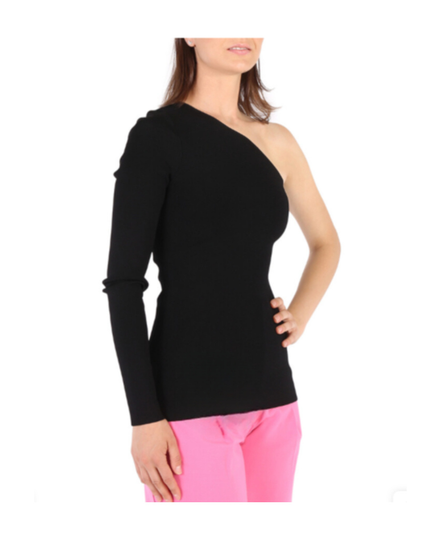 Shop Victoria Beckham One-shoulder Ribbed Blouse In Black