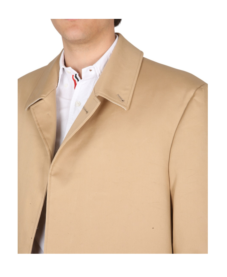 Thom Browne Cotton Coat With Notched Lapels And Back Vent In Nude