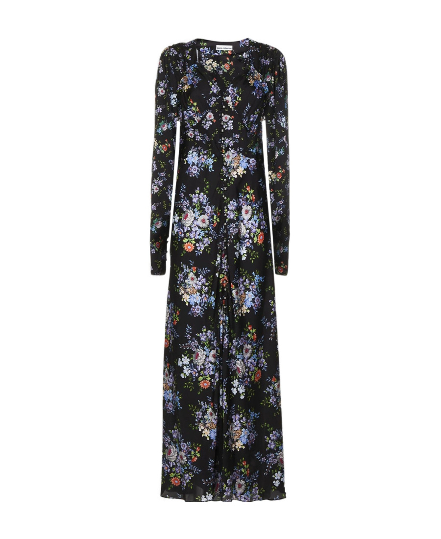 Rabanne Floral Print Long-sleeve Maxi Dress In Black