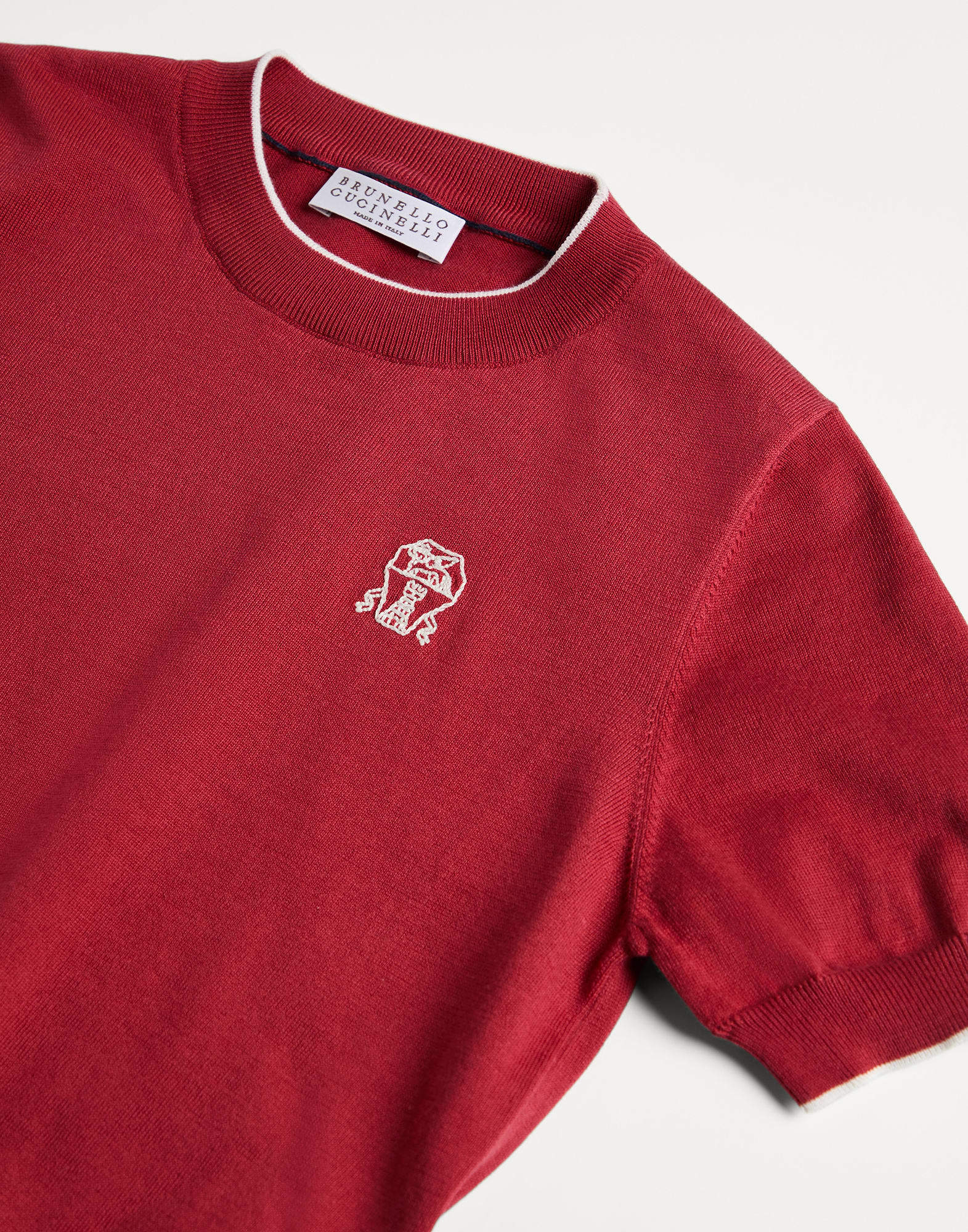 Brunello Cucinelli Knitted T-shirt In Ruby Colour