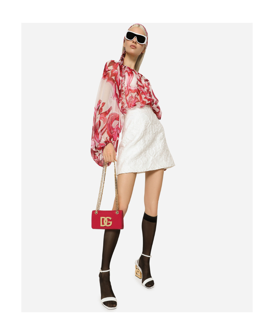 Dolce & Gabbana Chiffon Top In Majolica Print In Pink