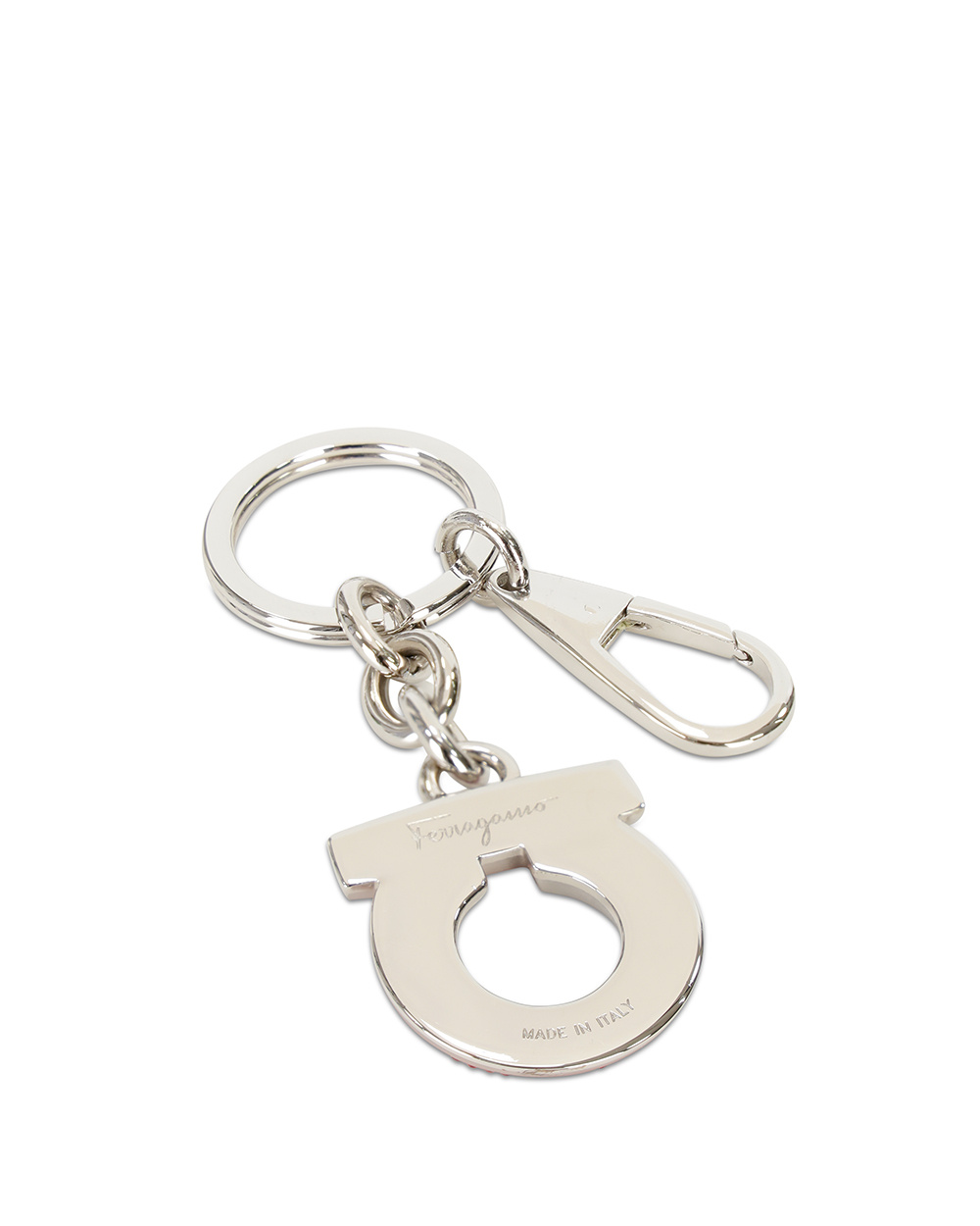 Ferragamo Logo Diamond Key Chain In White