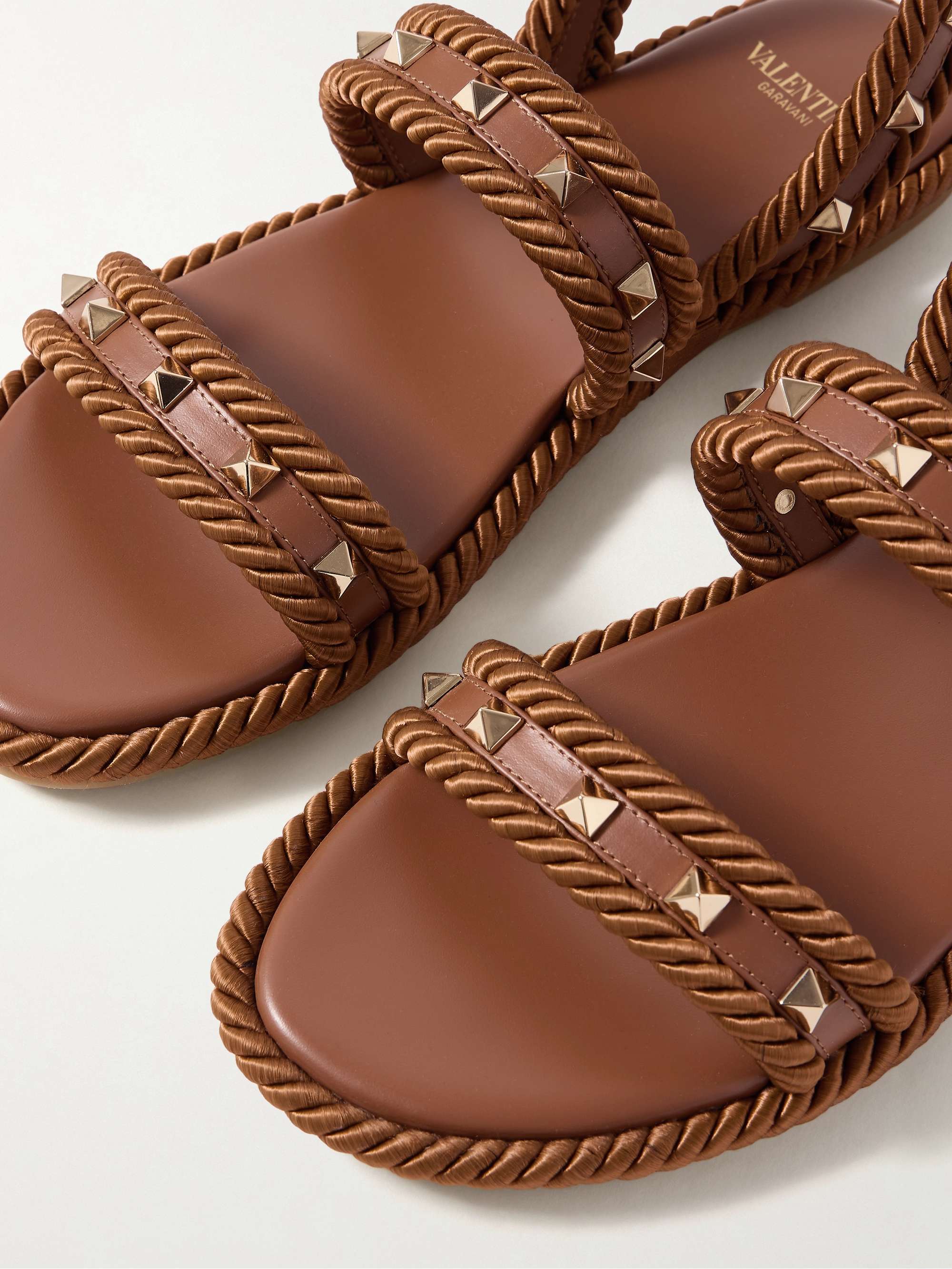 Valentino Garavani Caramel Fabric Rockstud Sandals In Brown