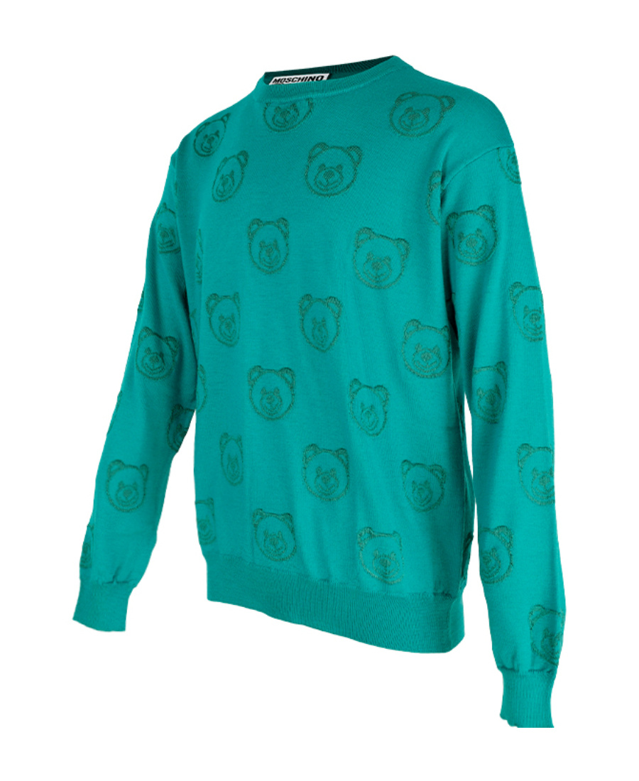 Moschino Green Allover Teddy Sweater In Green
