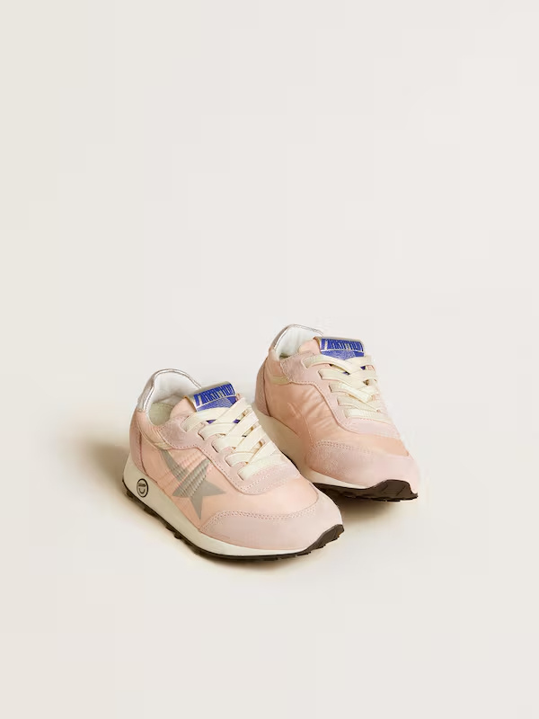 Golden Goose Marathon Junior In Pink Nylon With Printed Star And Leather Heel Tab In Pink