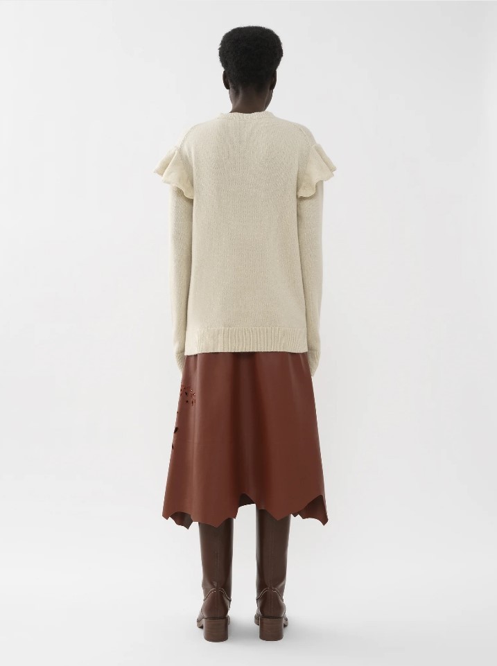 CHLOÉ CASHMERE SWEATER WITH LOTUS LEAF EDGE 