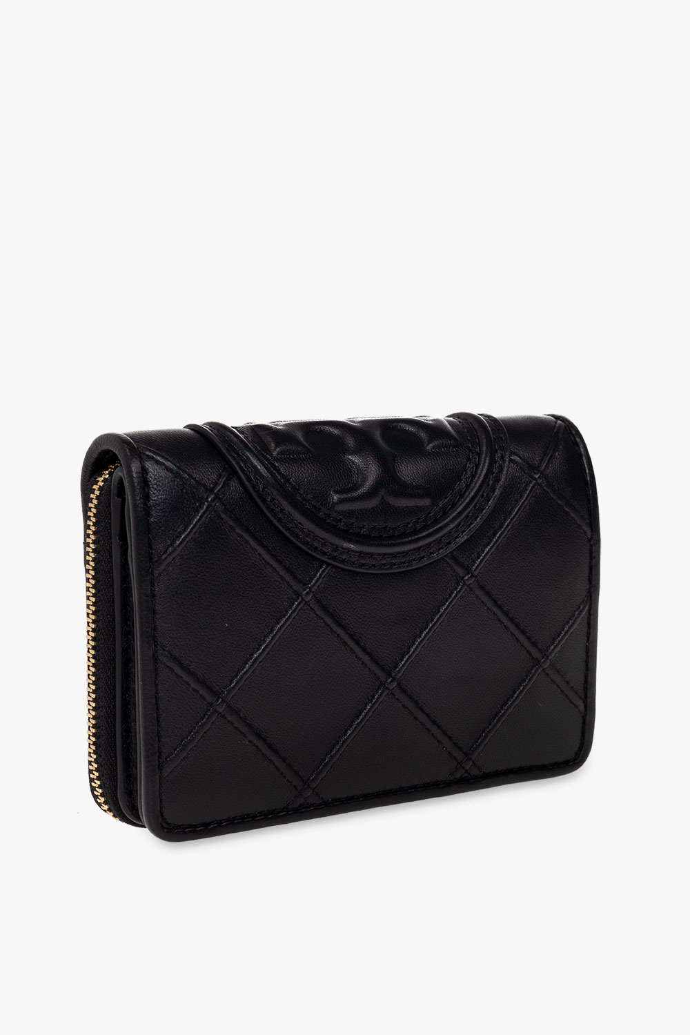 Tory Burch Fleming Quilted Leather Wallet In Black
