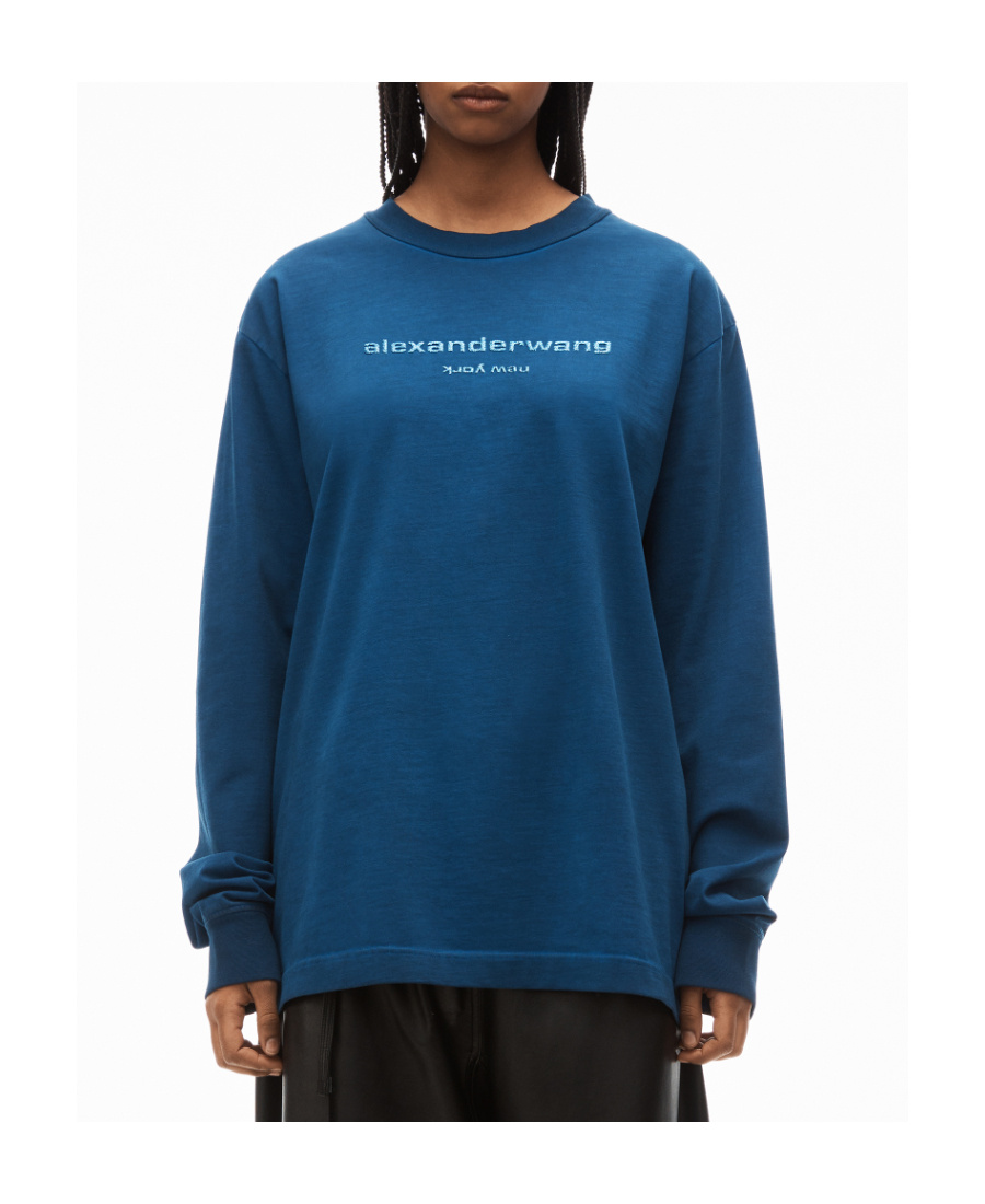 Shop Alexander Wang Logo-embroidered Cotton Sweatshirt In Blue