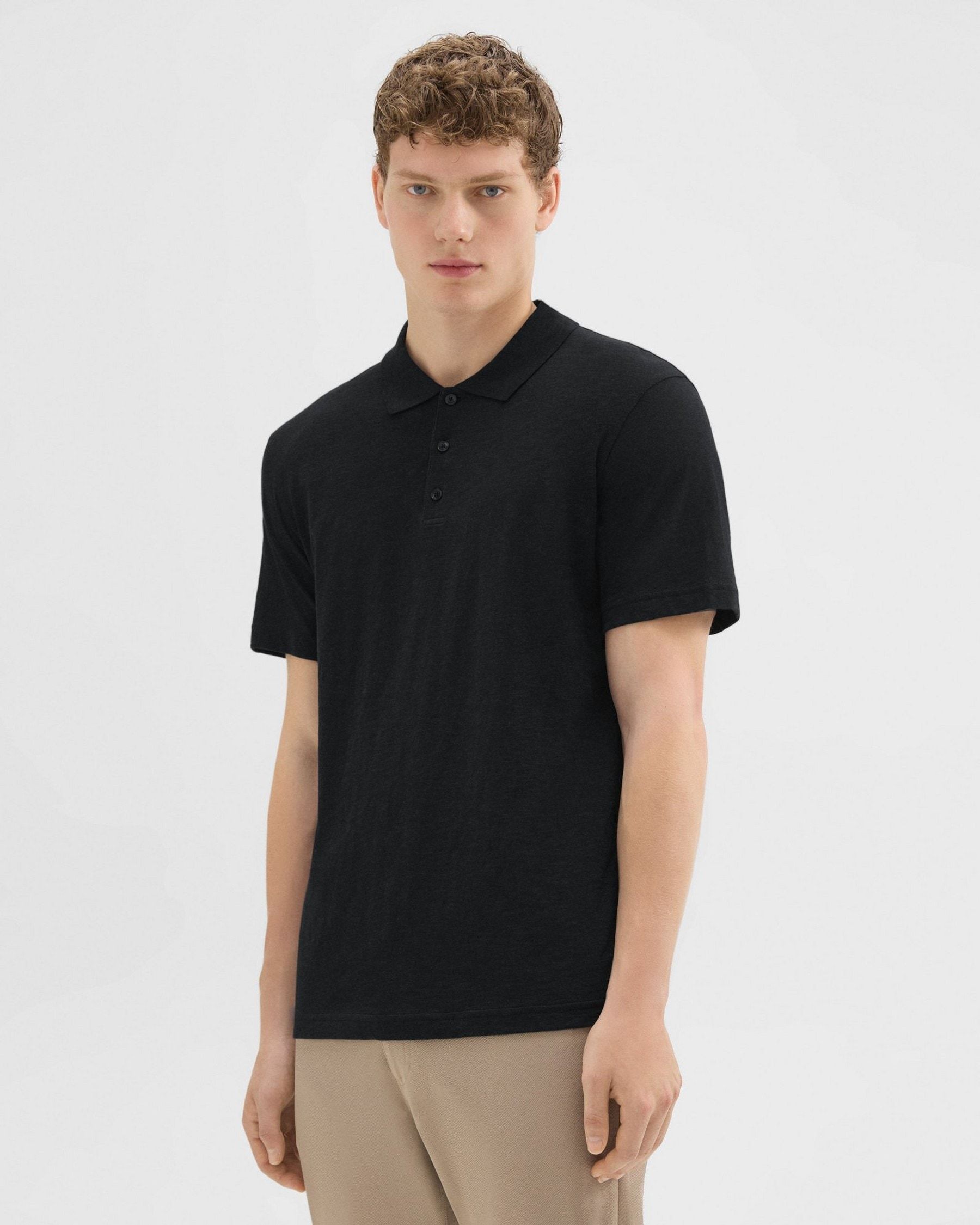 Shop Theory Button-front Short-sleeved Polo Shirt In Black