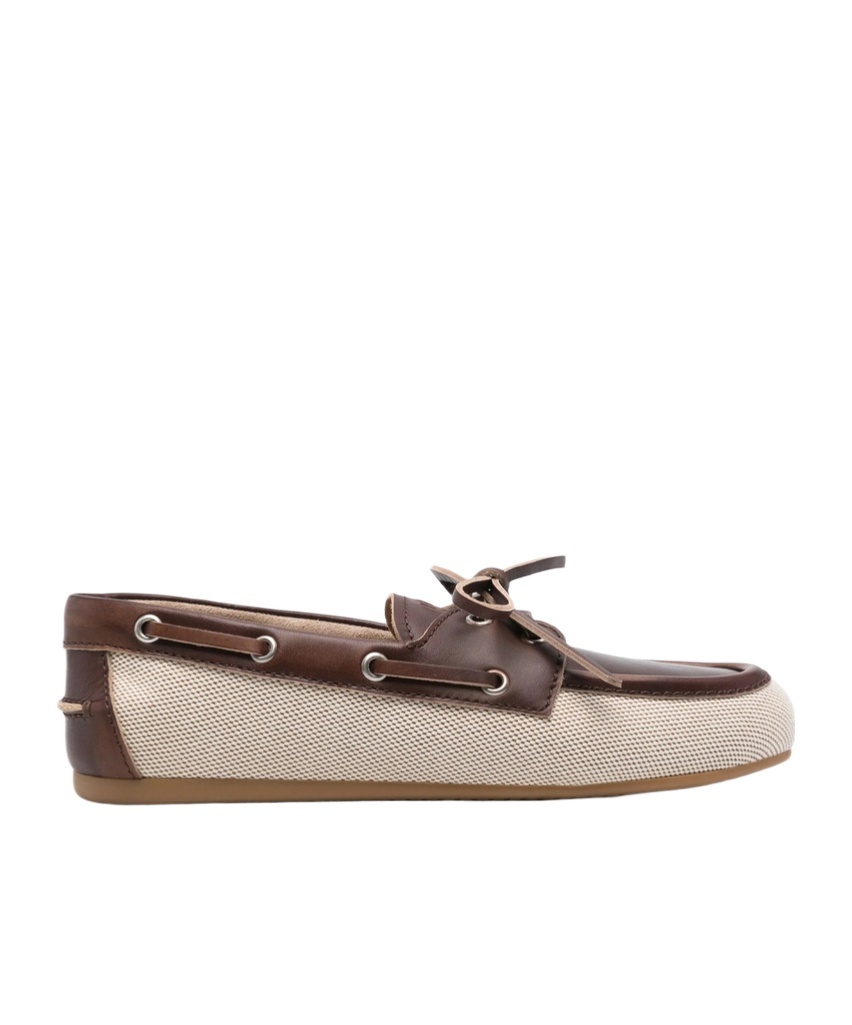 Miu Miu Canvas And Bleached Leather Boat Shoes In Nude