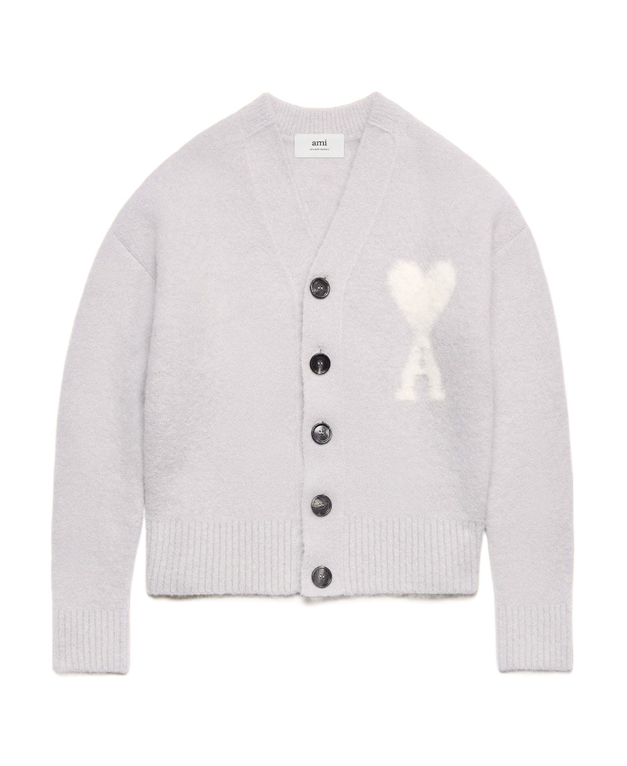 Shop Ami Alexandre Mattiussi Ami Paris Ami De Coeur Knitted Buttoned Cardigan In Gray