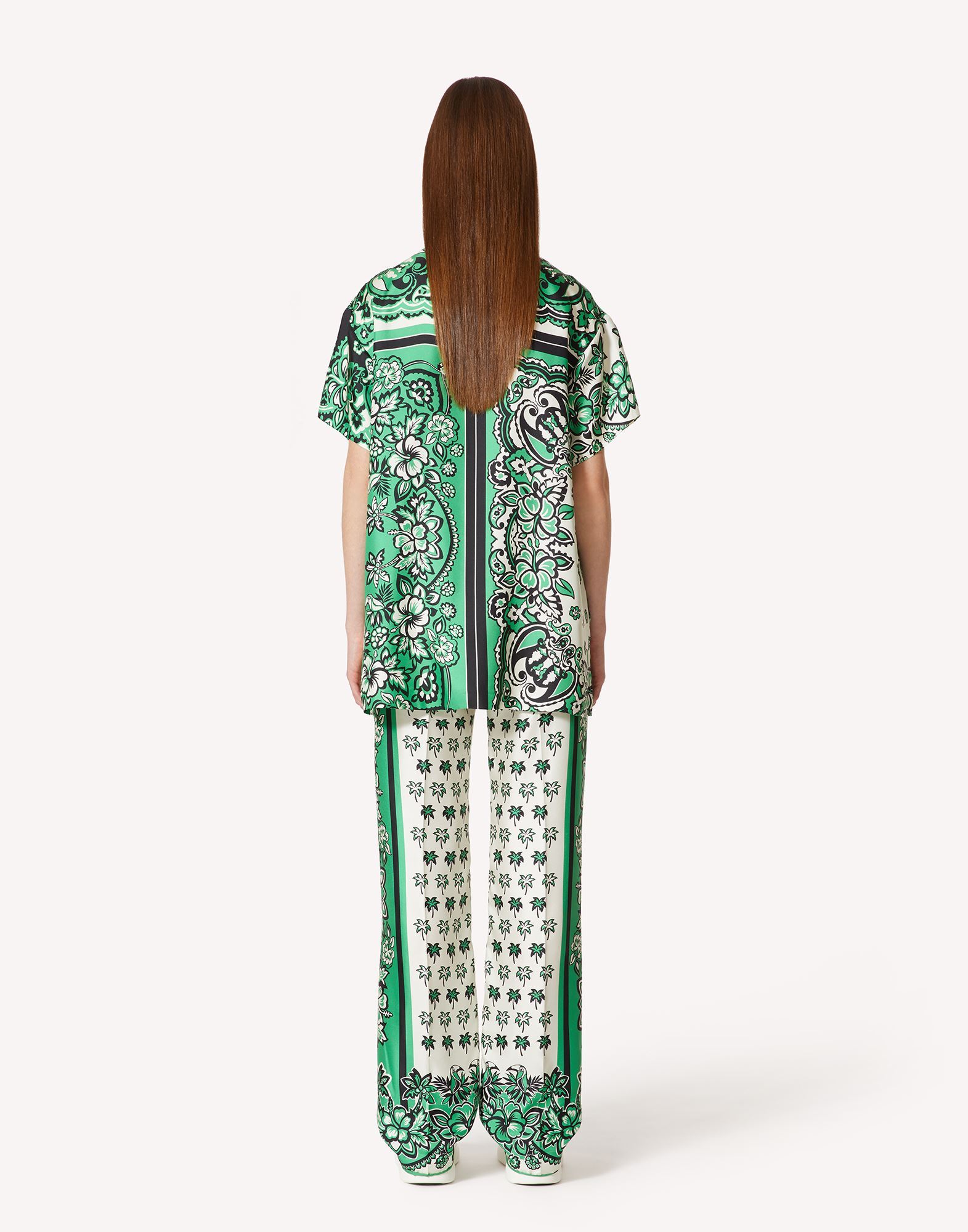 Red Valentino Floral Collared Short Sleeve Shirt In Green