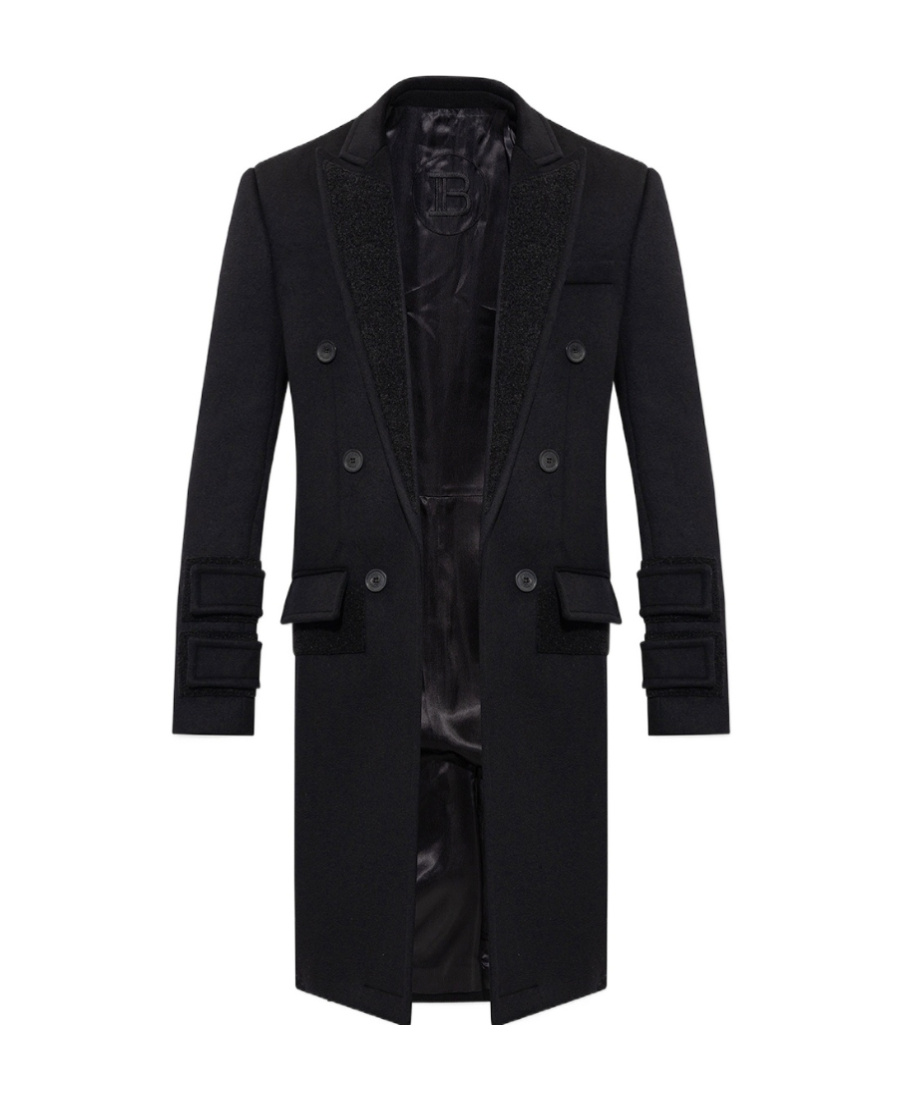 Balmain Double-breasted Virgin-wool Coat In Black