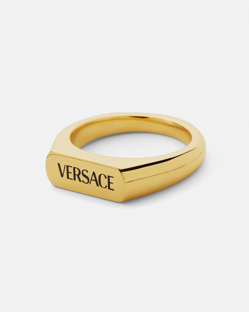 Versace Logo-engraved Ring In Gold