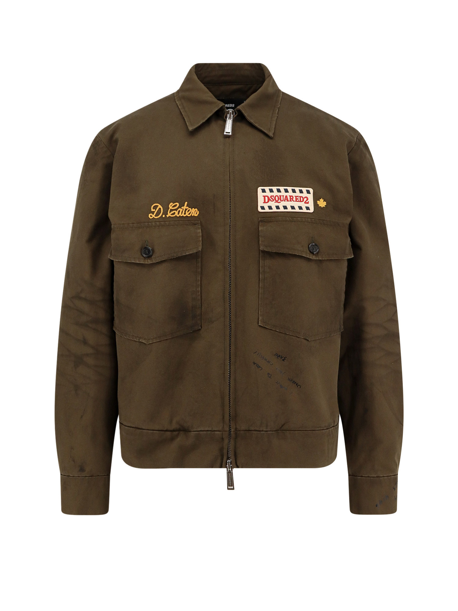 Dsquared2 Embroidered Patch Zip-up Jacket In Brown