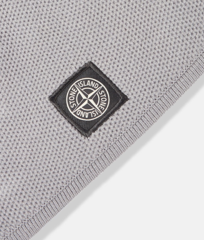 Stone Island Beanie With Compass Patch And Ribbed Trim In Gray