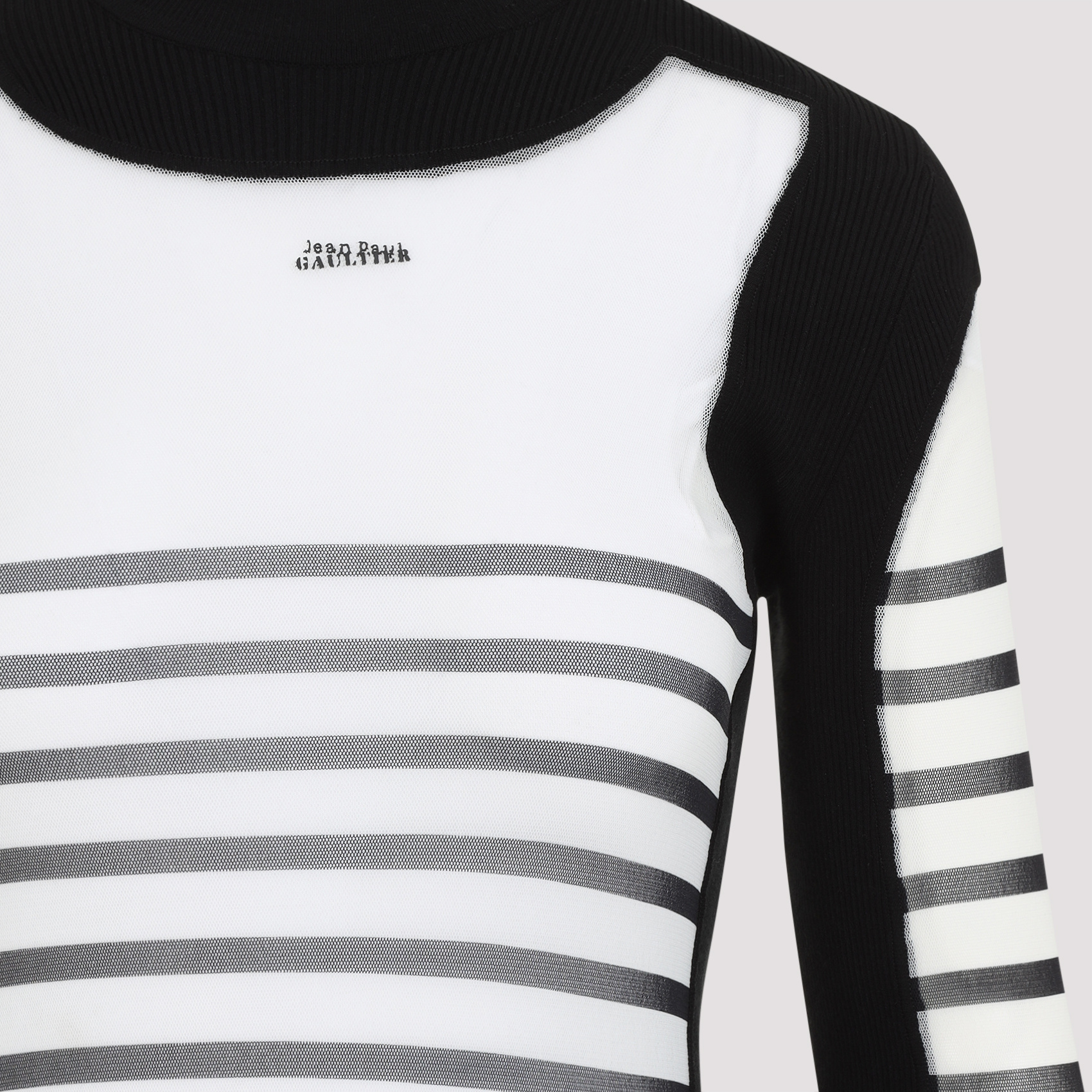 Jean Paul Gaultier Mix Mesh And Knit Long Sleeves Dress Printed Mariniere In White