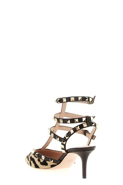 Valentino Rockstud Pumps With Straps In Pony-effect Calfskin 100mm In Brown