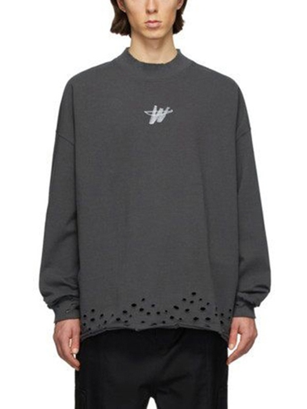 We11 Done Distressed-hem Sweatshirt In Black