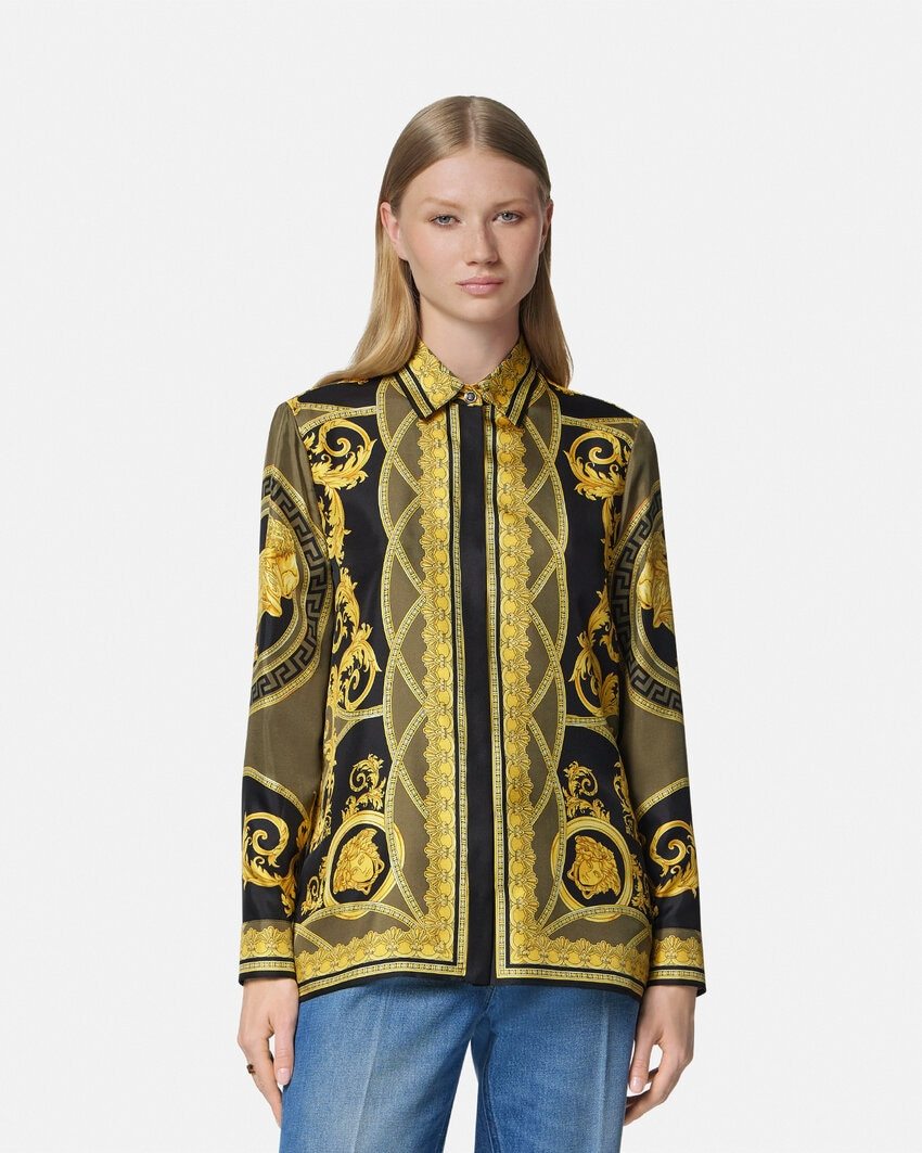 Shop Versace La Coupe Des Dieux Silk Shirt In Green